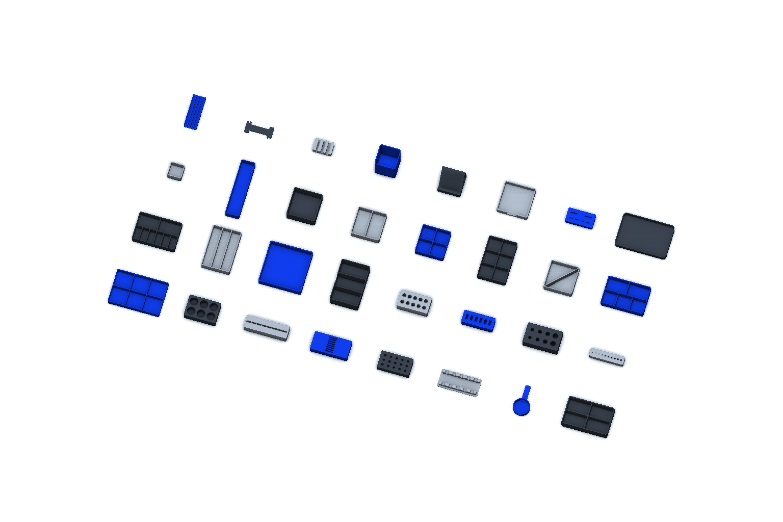 Actual model renders of all 32 designs in the Complete Storage Collection